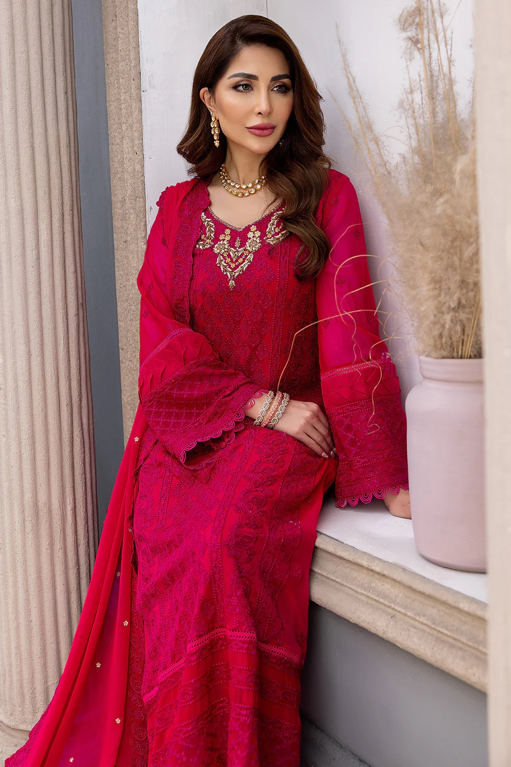 Ensembles By Azure Embroidered Chiffon Suits Unstitched 3 Piece AZ-19a-Rosylicious - Festive Collection