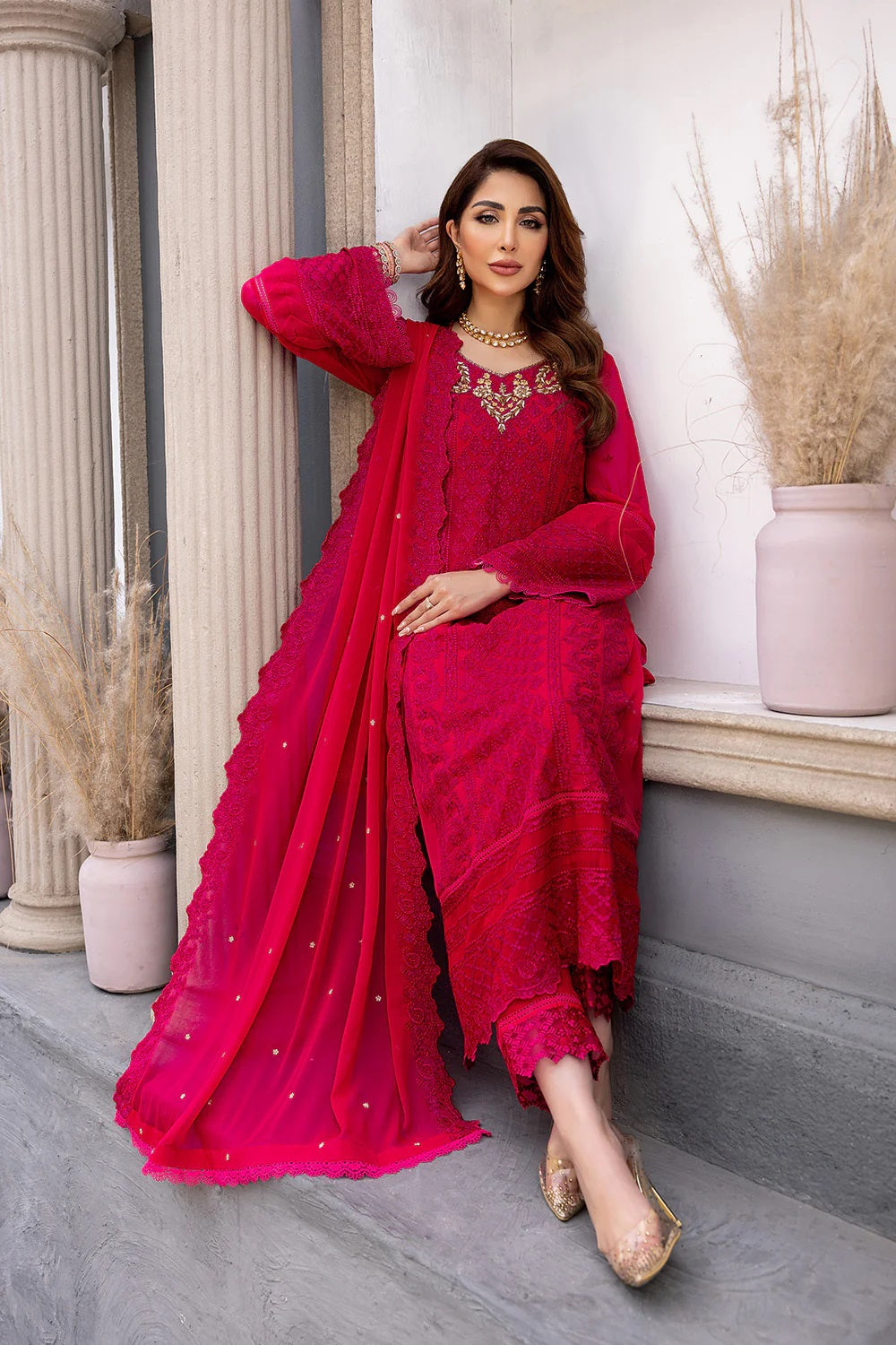 Ensembles By Azure Embroidered Chiffon Suits Unstitched 3 Piece AZ-19a-Rosylicious - Festive Collection