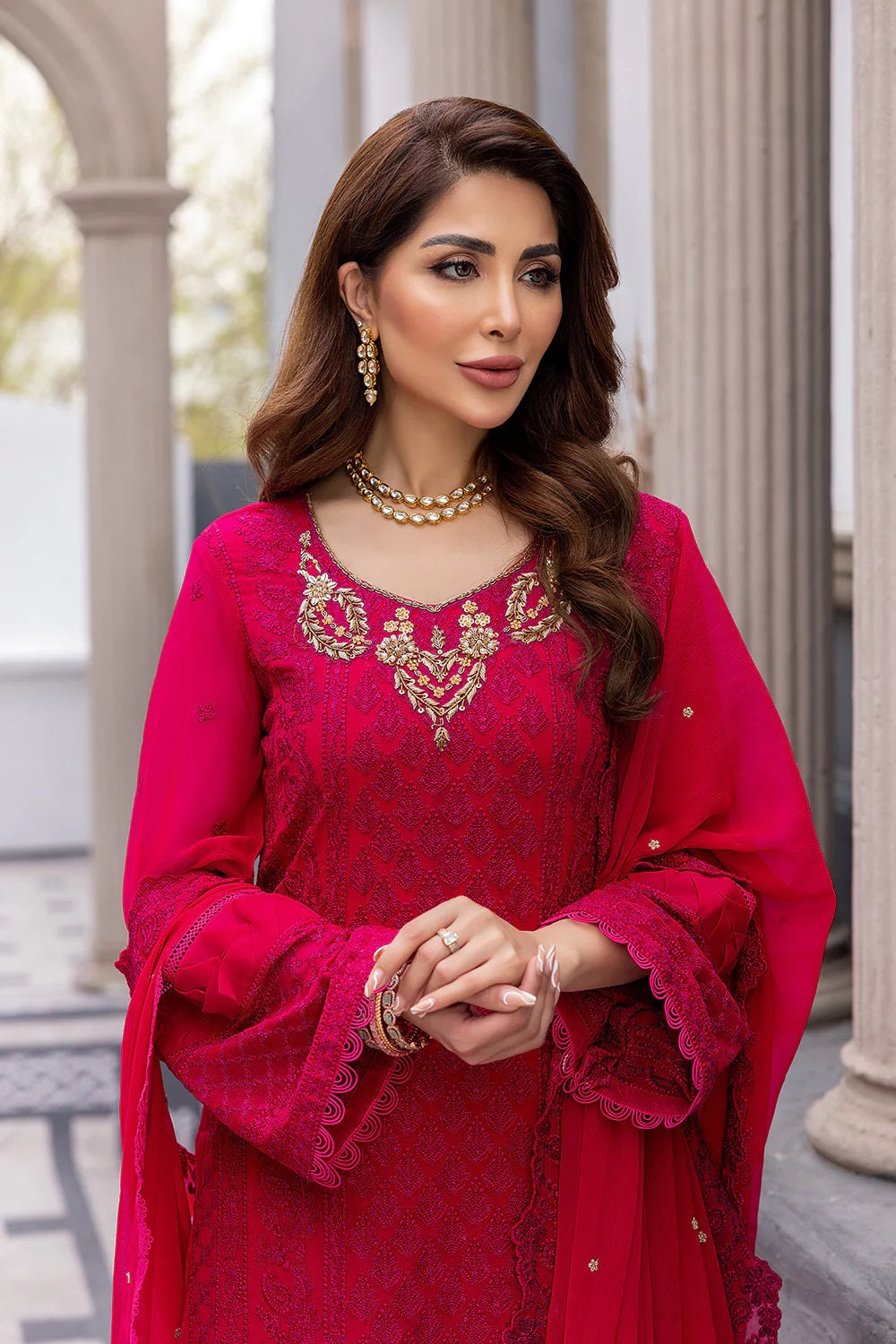 Ensembles By Azure Embroidered Chiffon Suits Unstitched 3 Piece AZ-19a-Rosylicious - Festive Collection