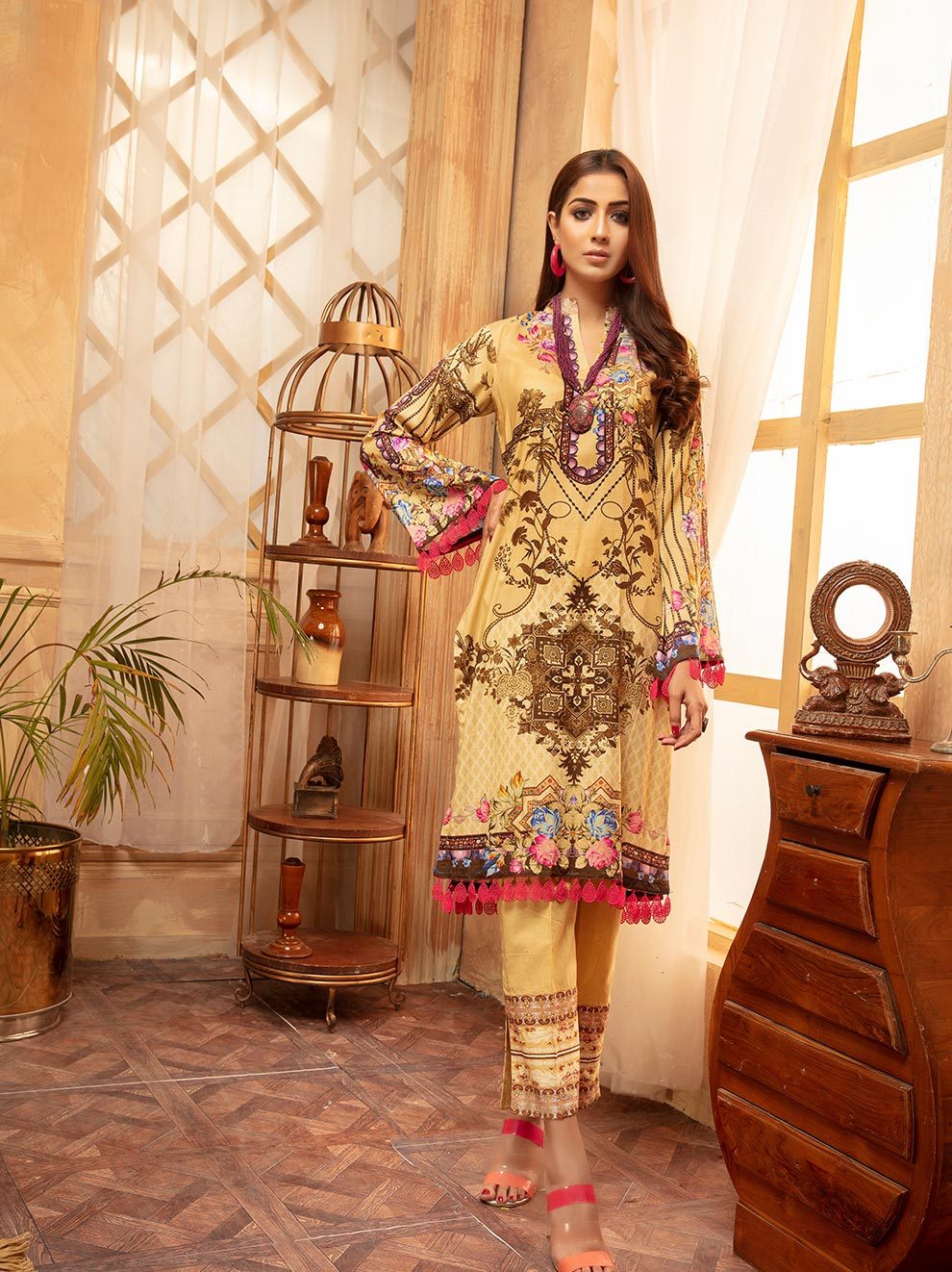 NUR Rang Barang Printed Linen Unstitched 2pc Suit - RB 01