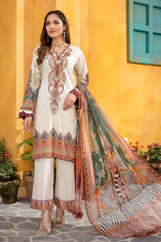 Jahanara Embroidered Lawn Suits Unstitched 3 Piece J16-01 Floral White