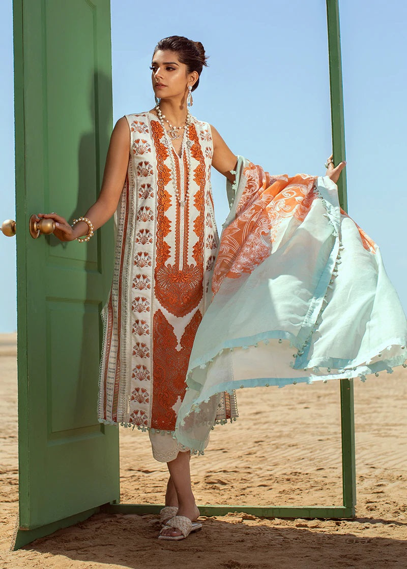 Crimson Embroidered Lawn Suits Unstitched 3 Piece Stories of Santorini - 1A - Mandarin