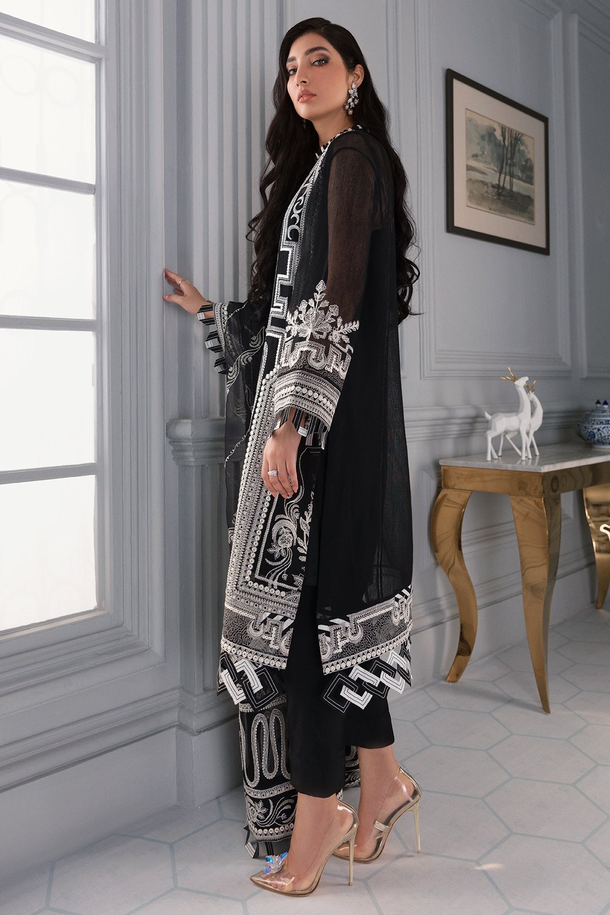 Iris by Jazmin Embroidered Khaadi Net Suit Unstitched 3 Piece JZ21 D–01 Twilight Glory – Formal Collection