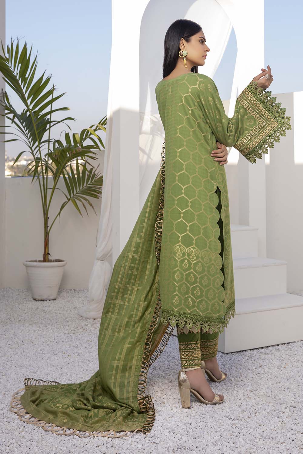 Azure Embroidered Cotton Jacquard Unstitched 3 Piece Suit - AJL-01 Olive Dreams