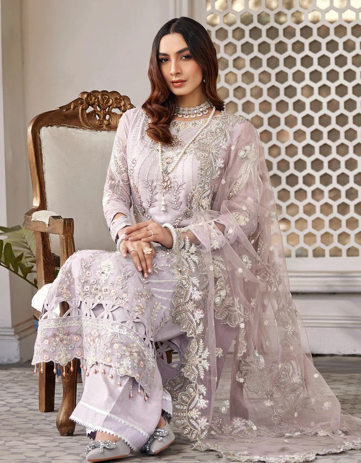 Nafasat By Emaan Adeel Embroidered Chiffon Suits Unstitched 3 Piece NF-201 - Luxury Collection