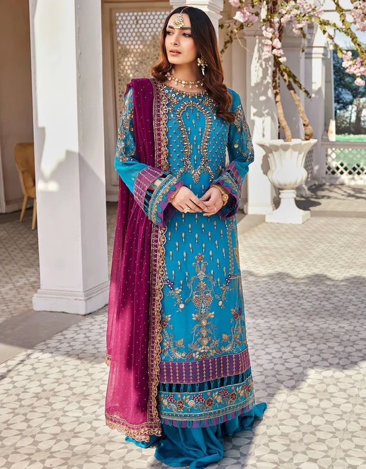 Nafasat By Emaan Adeel Embroidered Chiffon Suits Unstitched 3 Piece NF-203 - Luxury Collection