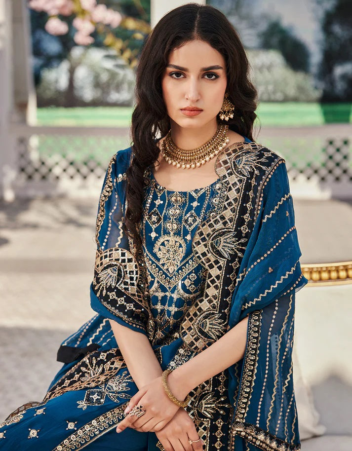 Nafasat By Emaan Adeel Embroidered Chiffon Suits Unstitched 3 Piece NF-208 - Luxury Collection