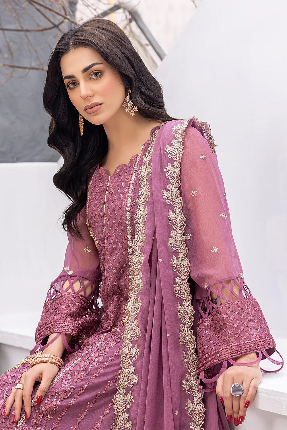 Ensembles By Azure Embroidered Chiffon Suits Unstitched 3 Piece AZ-20-Blushing Bezel - Festive Collection