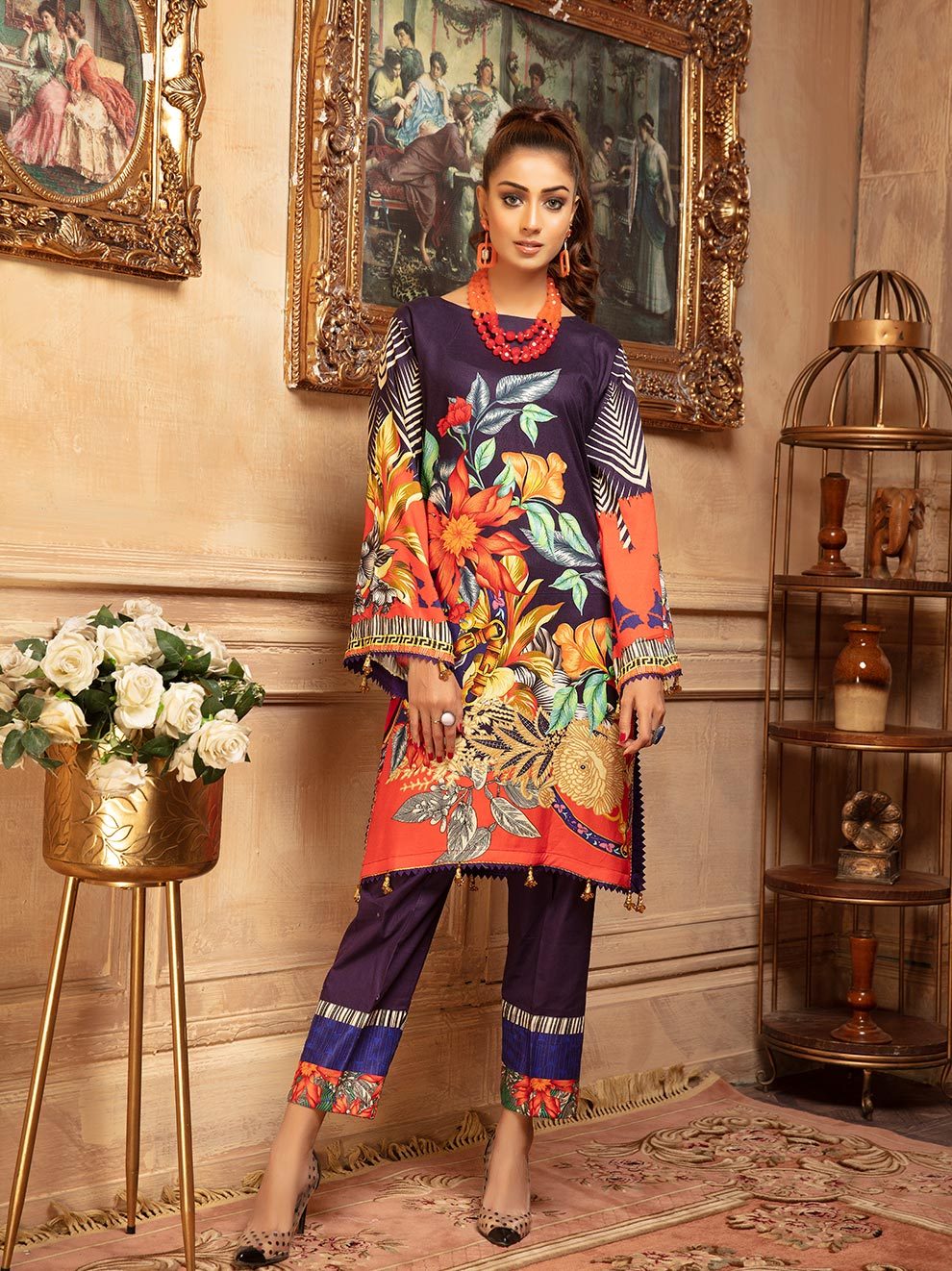 NUR Rang Barang Printed Linen Unstitched 2pc Suit - RB 02