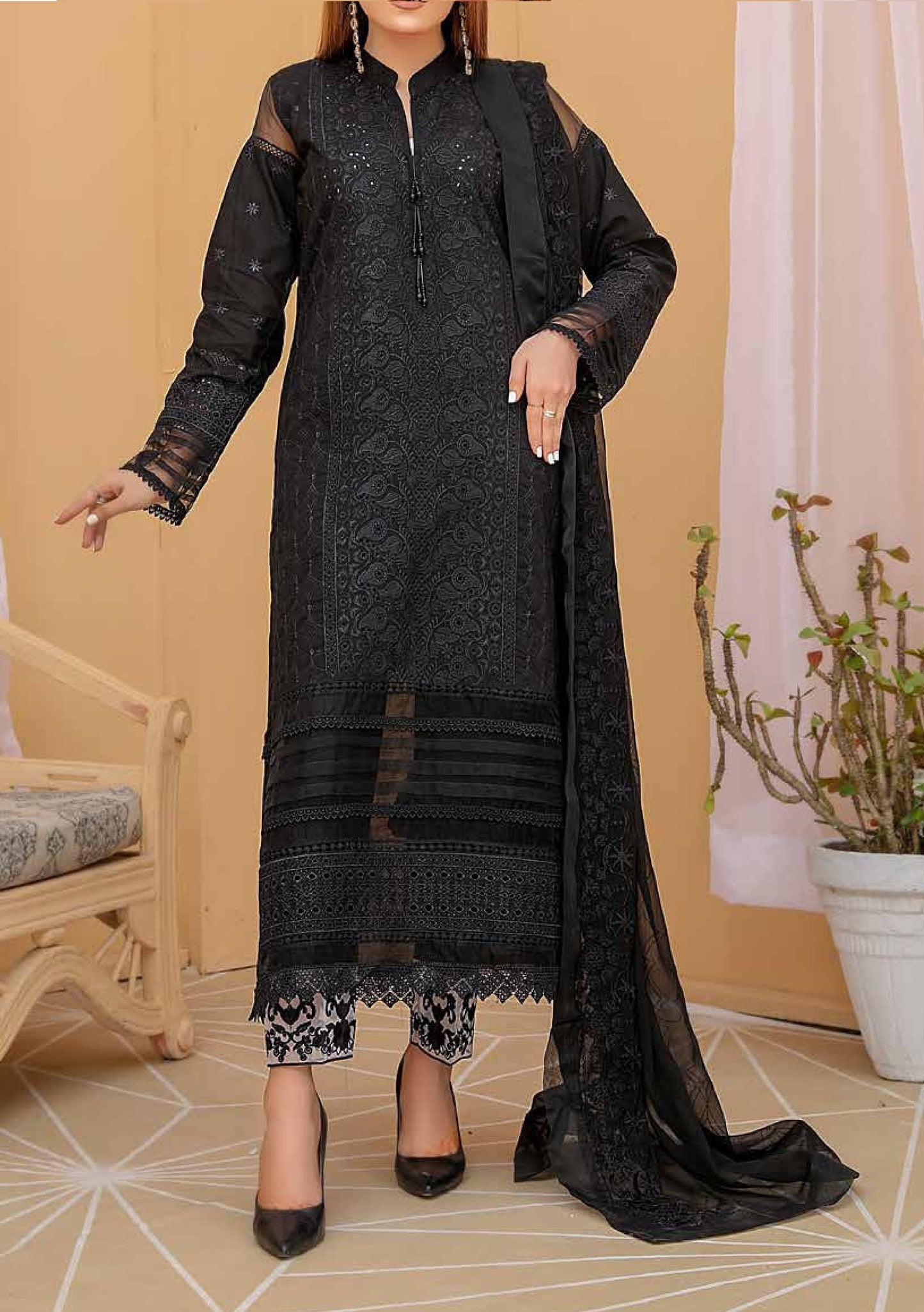 Mizaaj Embroidered Chikankari Lawn Suits Unstitched 3 Piece D-02