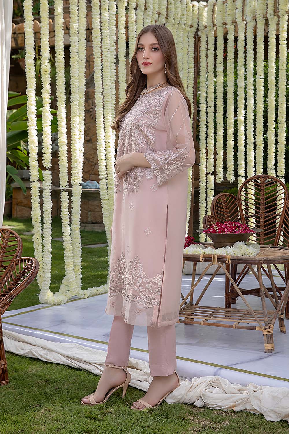 Azure Formal Embroidered Organza Unstitched 1 Piece Kurti - 02 Tea Pink