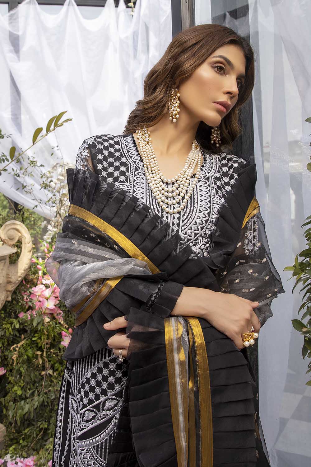 Azure Luxe Festive Organza 3 Piece Unstitched Suit - 02 MidNight Dew