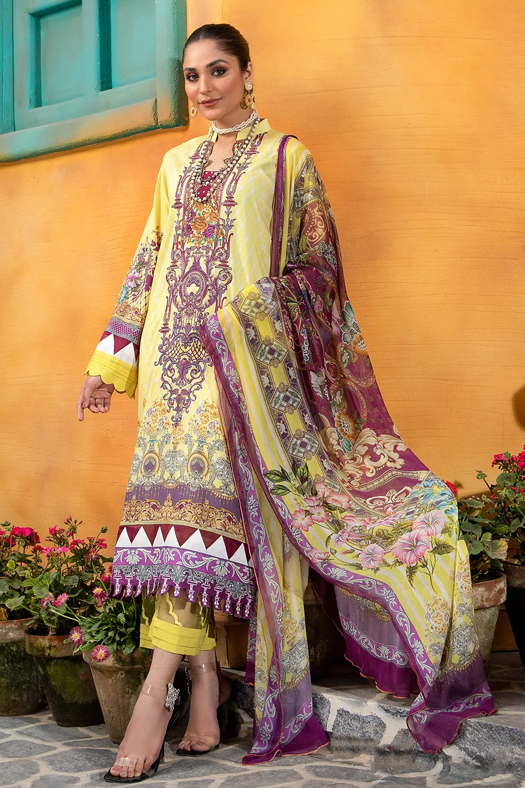 Jahanara Embroidered Lawn Suits Unstitched 3 Piece J16-02 Canary Yellow