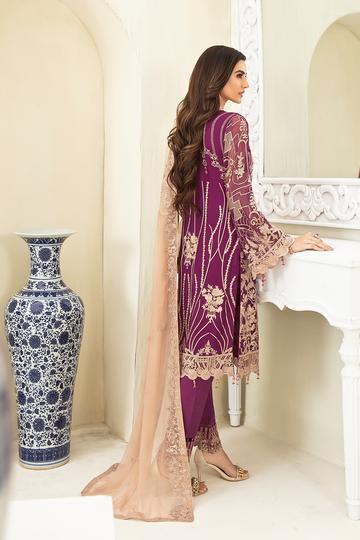 Ramsha Chevron Embroidered Chiffon Unstitched 3 Piece Suit - A 307