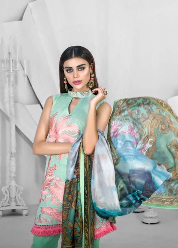 Zainab Chottani Embroidered Lawn Unstitched 3 Piece Suit - 3a Heart of Chiang Mai