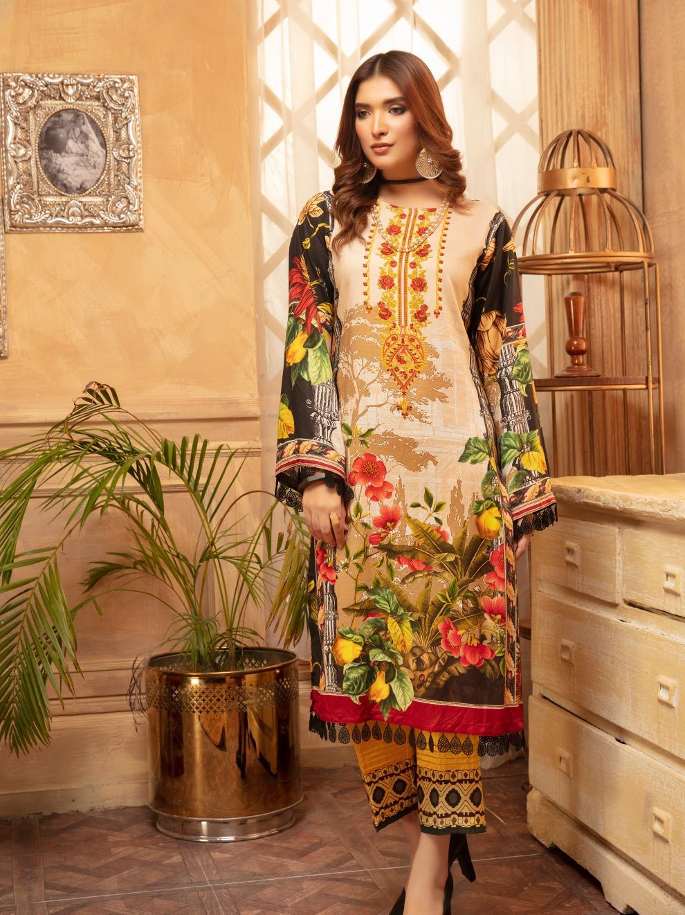 NUR Rang Barang Printed Linen Unstitched 2pc Suit - RB 04