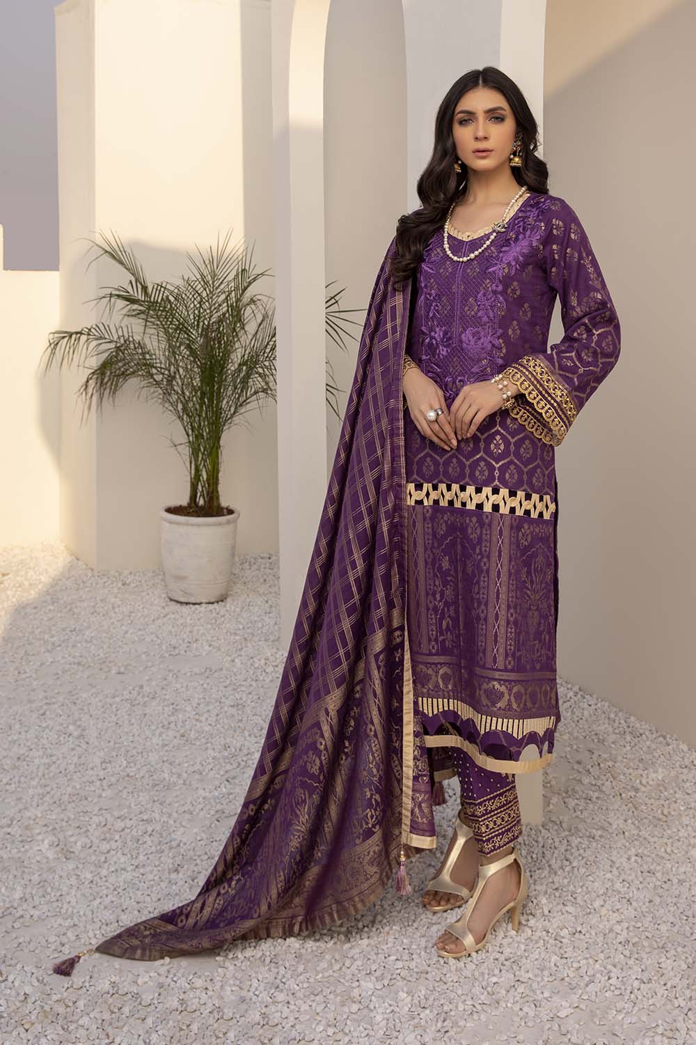 Azure Embroidered Cotton Jacquard Unstitched 3 Piece Suit - AJL-04 Dusty Plum