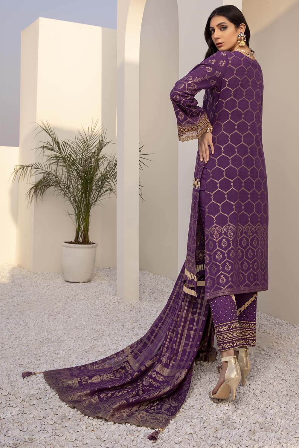 Azure Embroidered Cotton Jacquard Unstitched 3 Piece Suit - AJL-04 Dusty Plum
