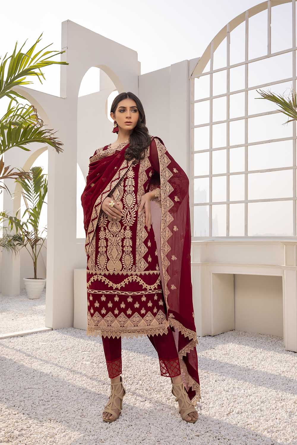 Azure Luxe Embroidered Chiffon 3 Piece Unstitched Dress - 04 Saffron