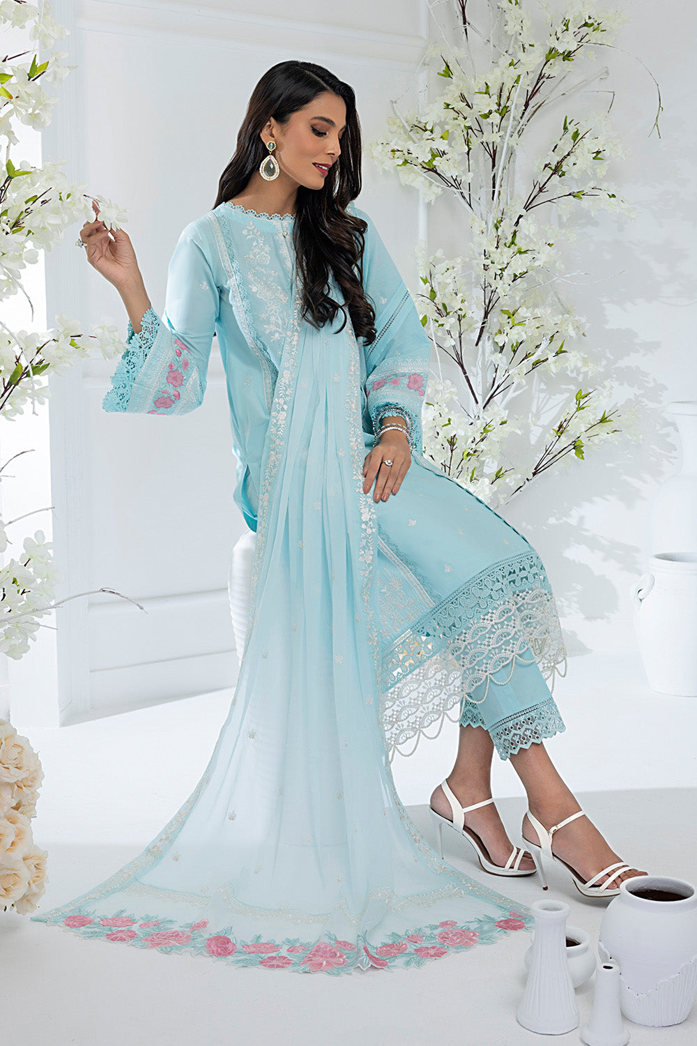 Azure Embroidered Lawn Suits Unstitched 3 Piece AZFL 57 Sky Glow