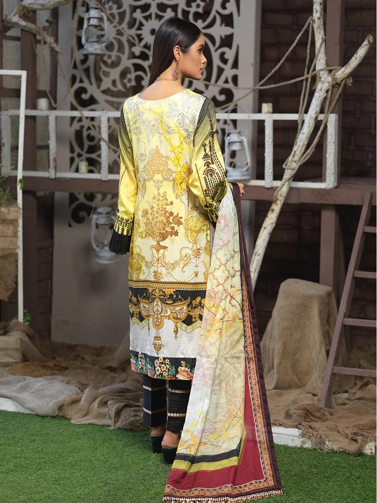 Salitex Cotton Satin Embroidered 3 Piece Unstitched Suit - WK 580