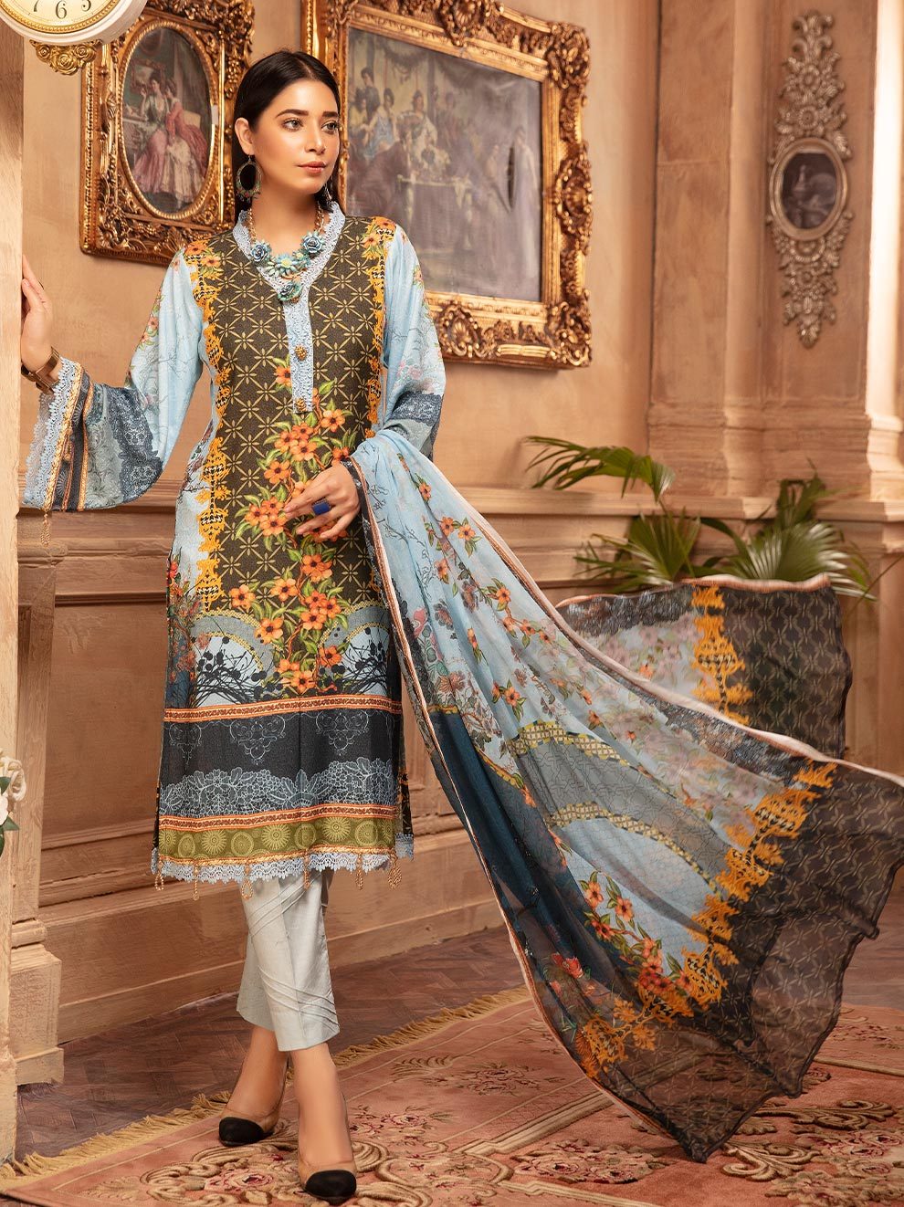NUR Rang Nagar Printed Karandi Unstitched 3 Piece Suit - RN 05