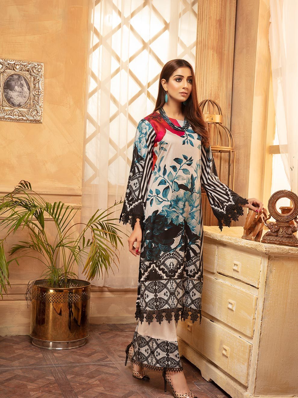 NUR Rang Barang Printed Linen Unstitched 2pc Suit - RB 05