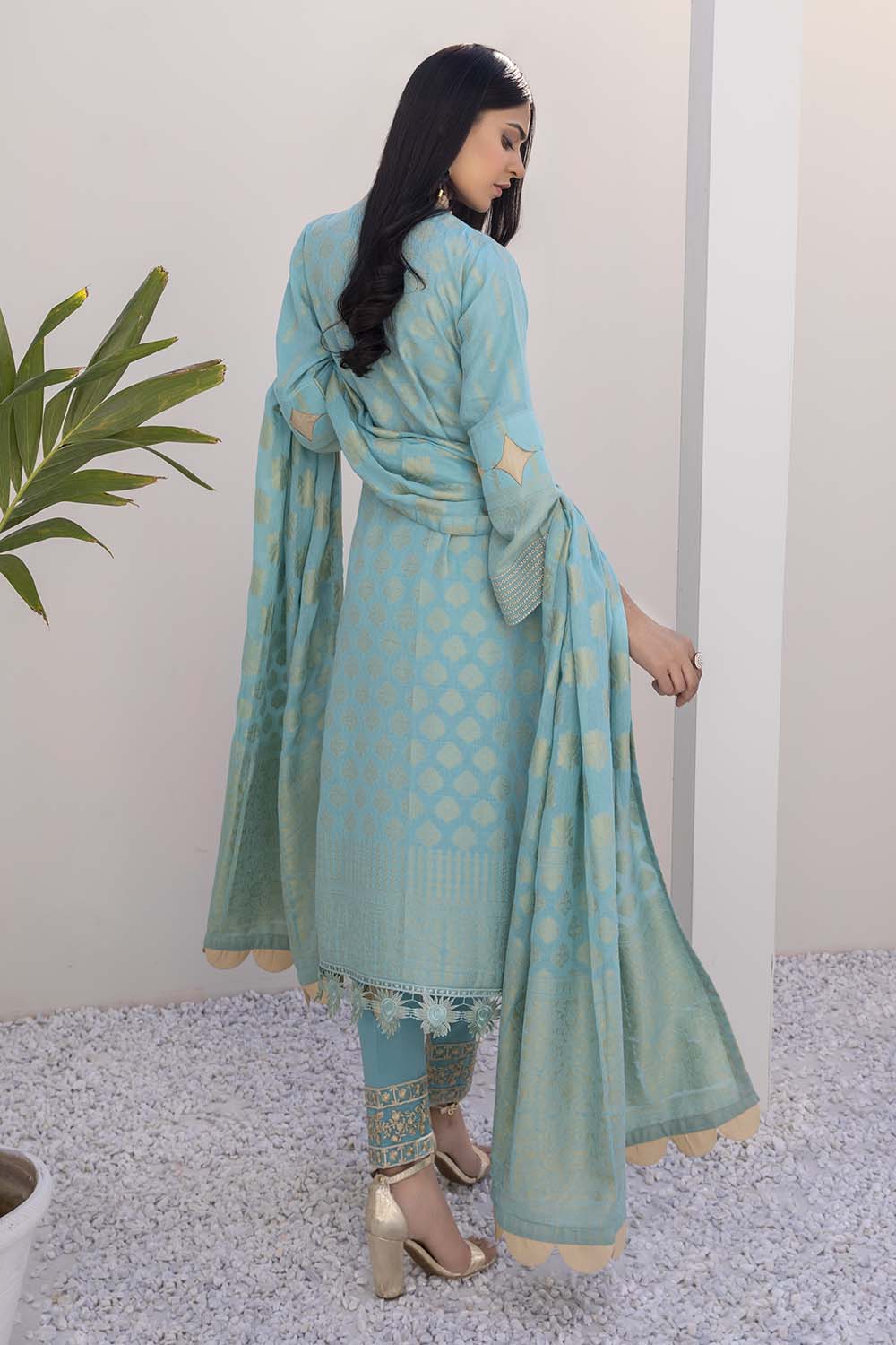 Azure Embroidered Cotton Jacquard Unstitched 3 Piece Suit - AJL-05 Beach Rose