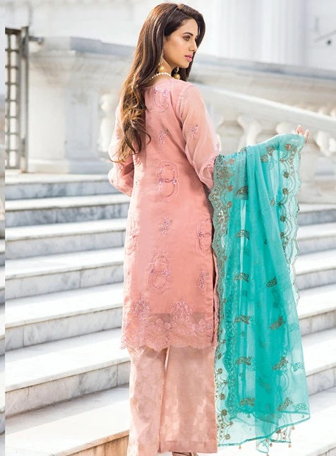 Noorma Kamal Embroidered Organza Unstitched 3 Piece Suit NK - 05 Peruvian Lily