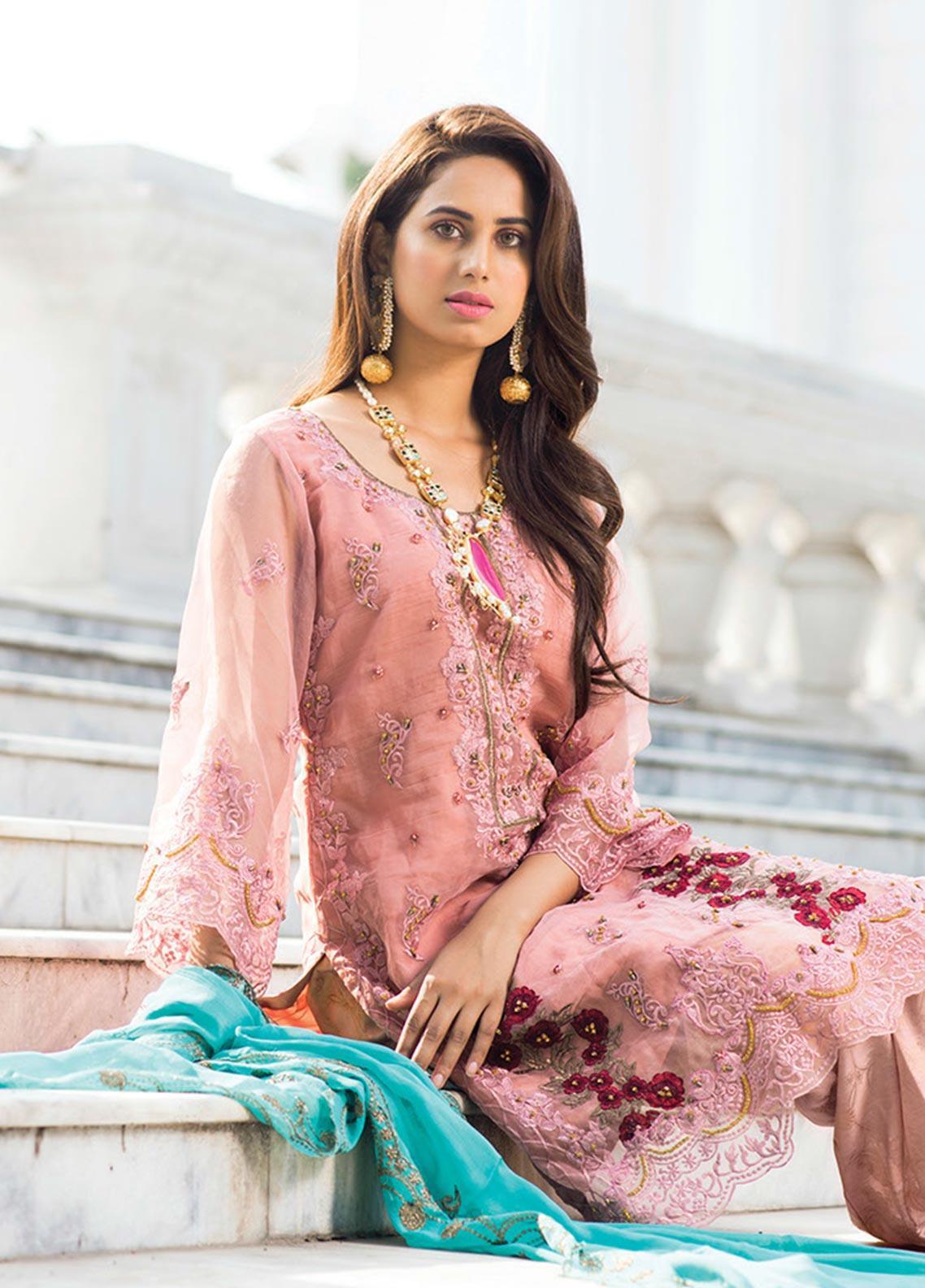 Noorma Kamal Embroidered Organza Unstitched 3 Piece Suit NK - 05 Peruvian Lily