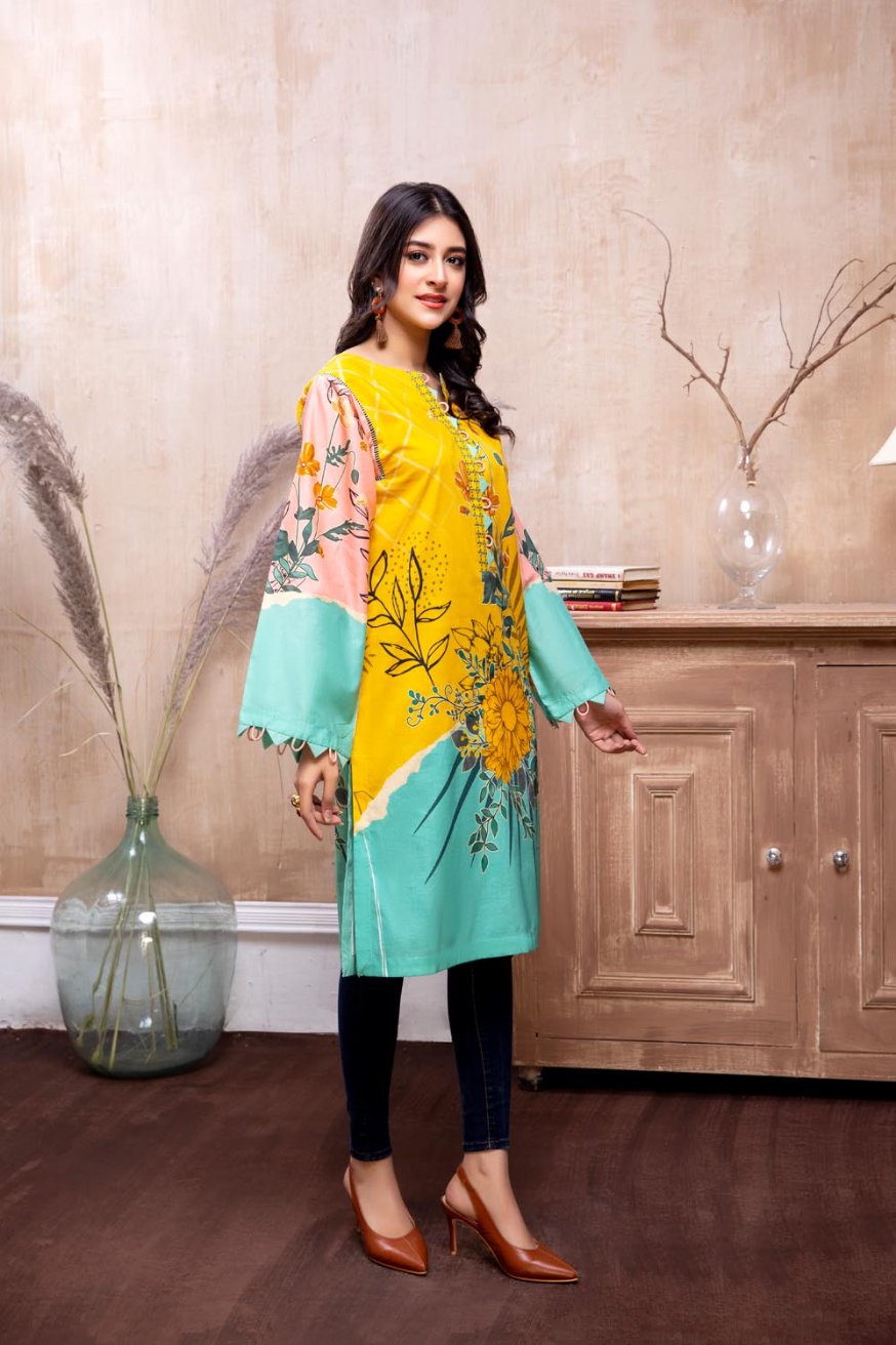 Adan Libas Printed Cambric Stitched Kurti - C1 05