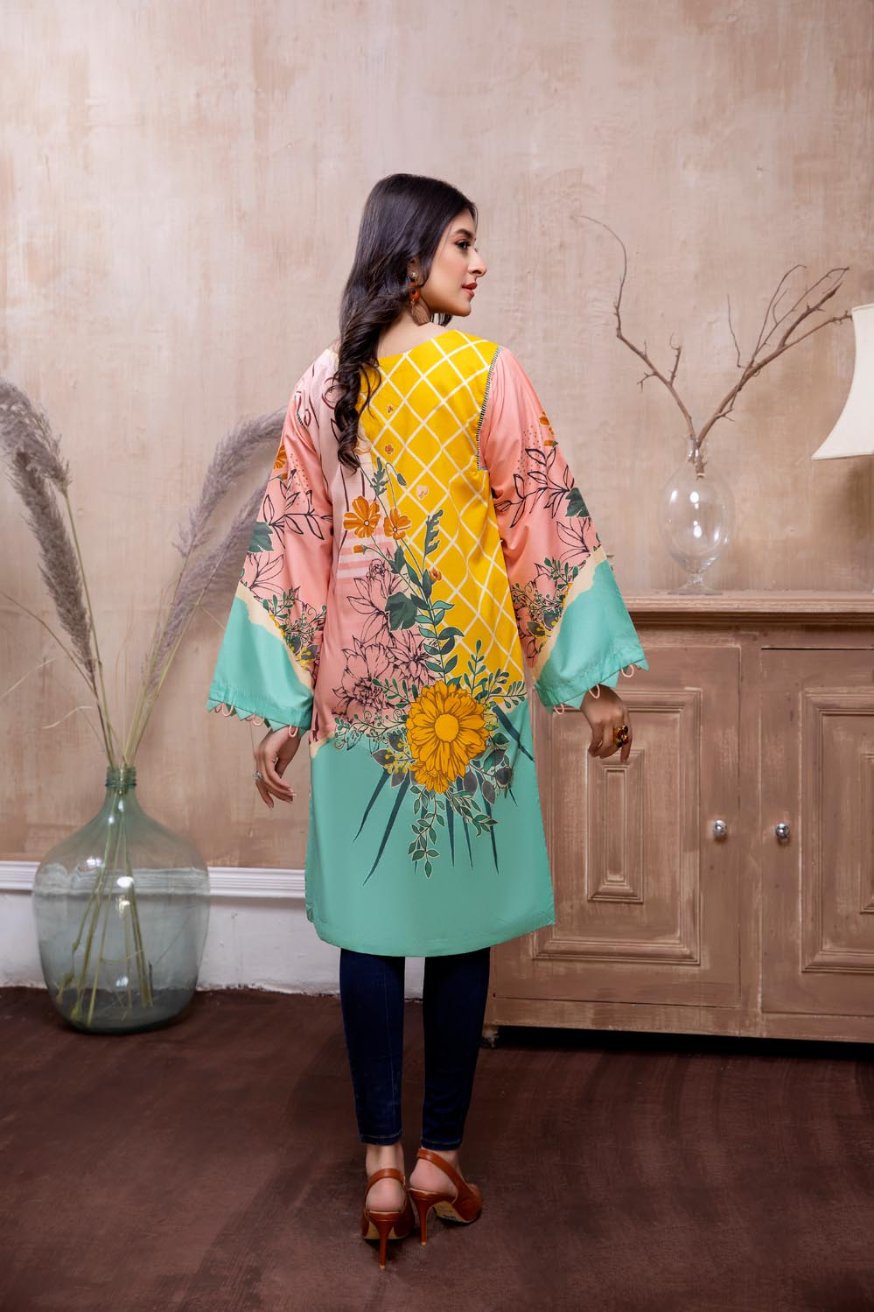 Adan Libas Printed Cambric Stitched Kurti - C1 05