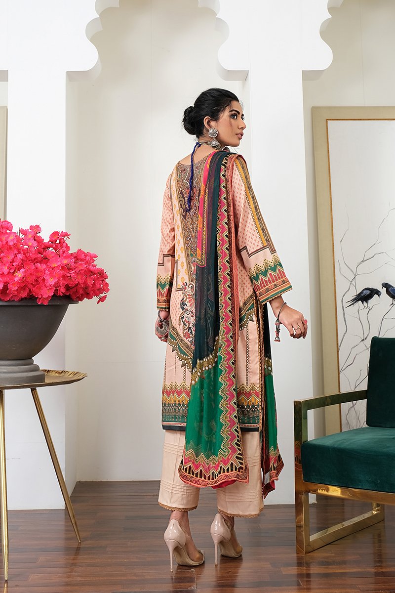 Rang Rasiya Zoya Embroidered Lawn Unstitched 3 piece Suit - D615 Peach Glory