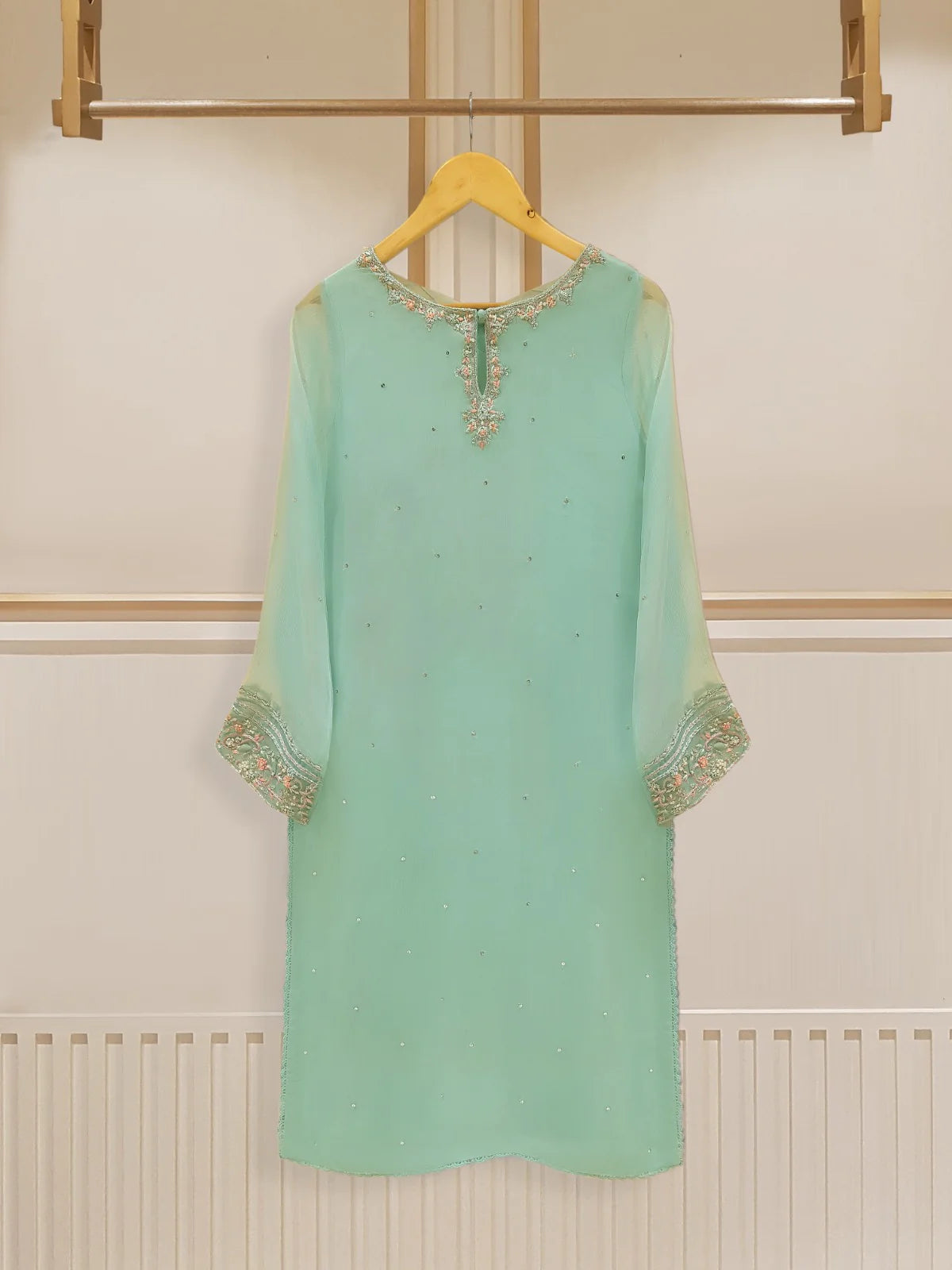 Aghanoor 2pc Pure Chiffon Heavily Embroidered Shirt and Pant HD-766601