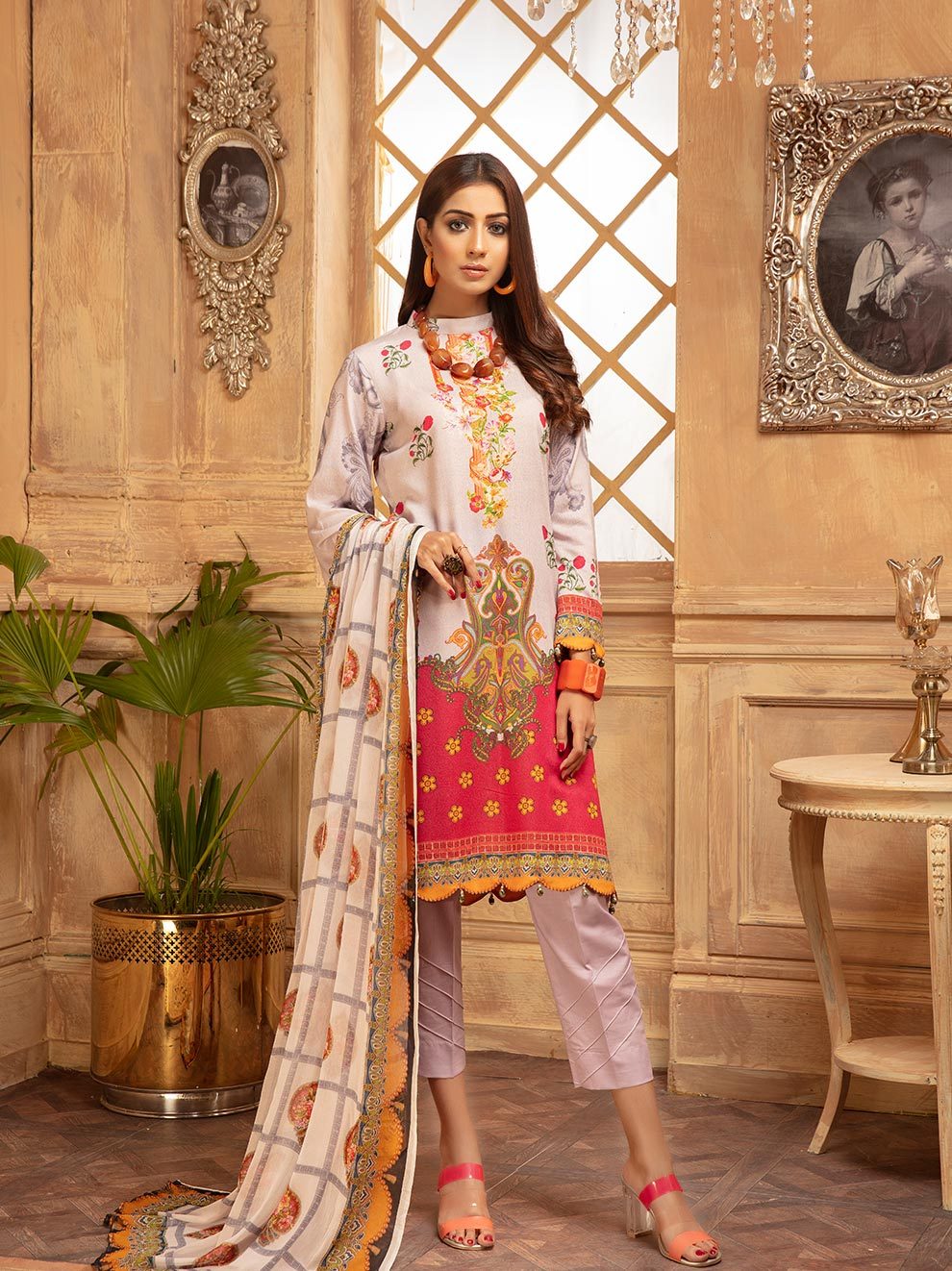 NUR Rang Nagar Printed Karandi Unstitched 3 Piece Suit - RN 06