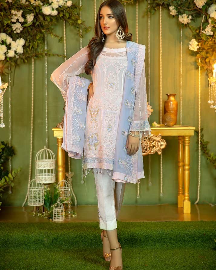 Noor e Ghazal by Fanoos Embroidered Chiffon Unstitched 3 Piece Suit - 06 CANDY