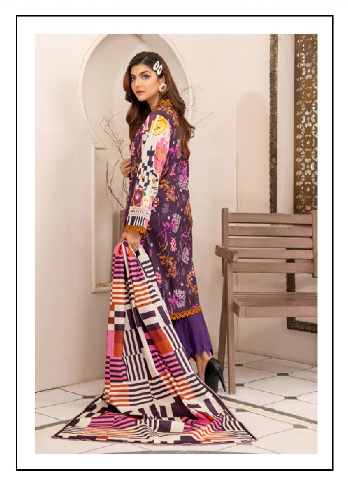 Mirah Digital Printed Lawn 3pc Unstitched Dress - D1