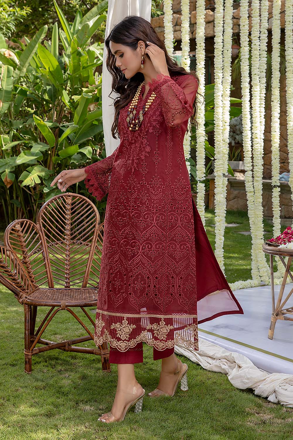 Azure Formal Embroidered Organza Unstitched 1 Piece Kurti - 06 Garnet