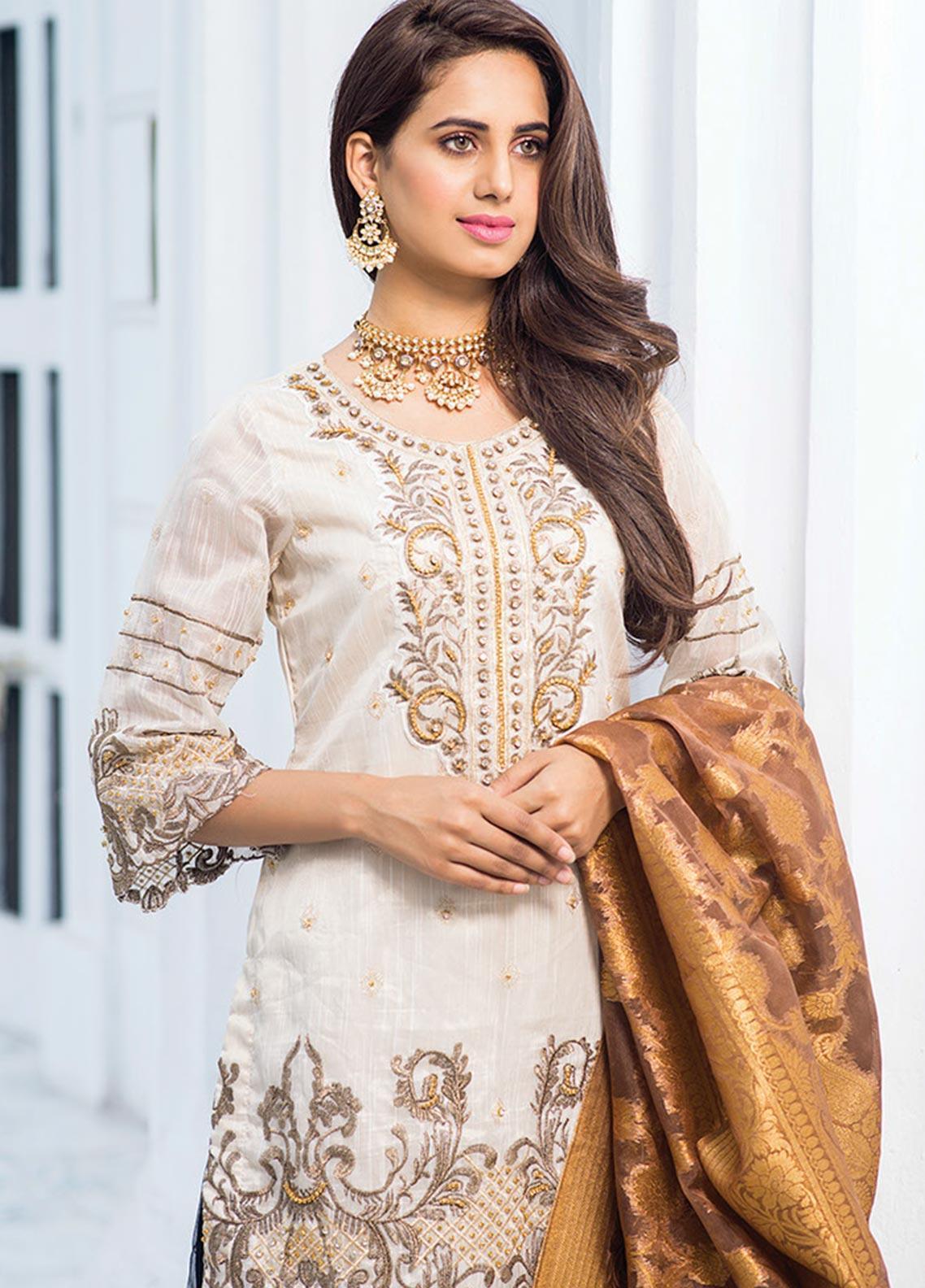 Noorma Kamal Embroidered Missouri Unstitched 3 Piece Suit NK - 06 Dusky Buff