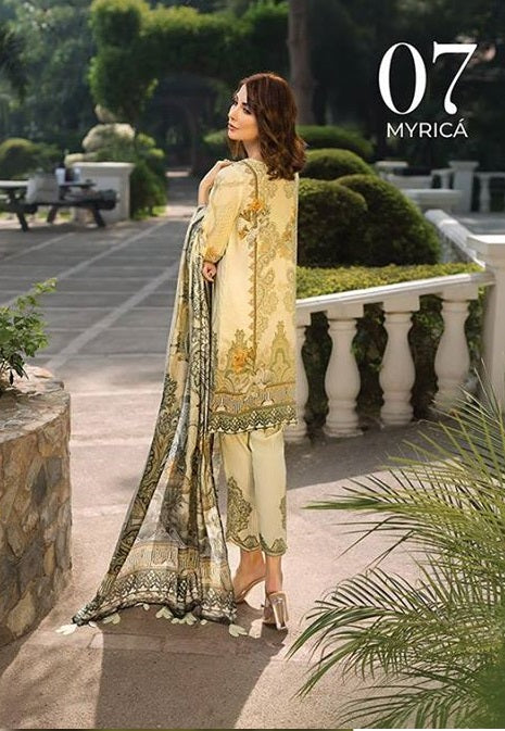 Jazmin iRis Embroidered Linen 3 Piece Unstitched Dress - 07 Myrica