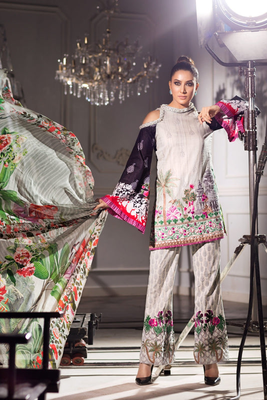 Vestire Luxury Embroidered Lawn Unstitched 3 Piece Suit - 07 Glamourama