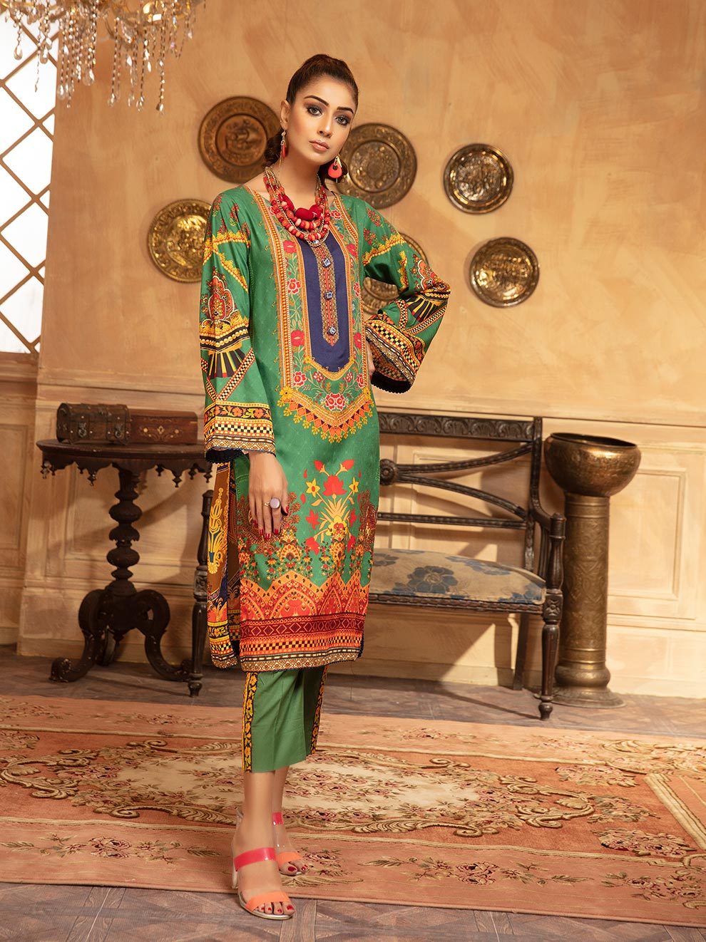 NUR Rang Barang Printed Linen Unstitched 2pc Suit - RB 07