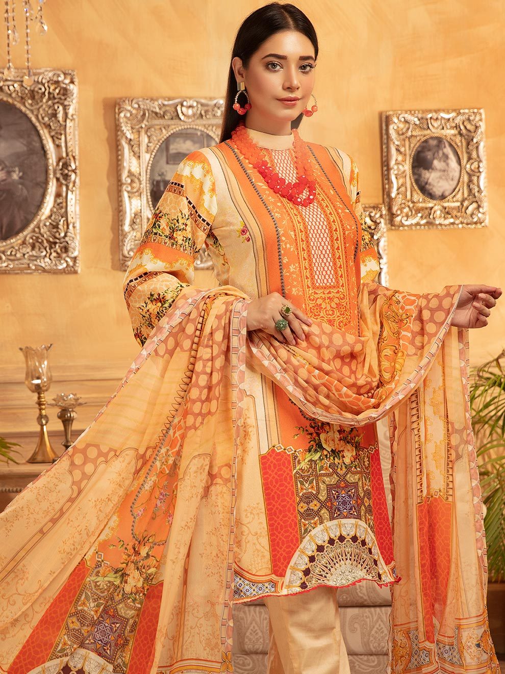 NUR Rang Nagar Printed Karandi Unstitched 3 Piece Suit - RN 07