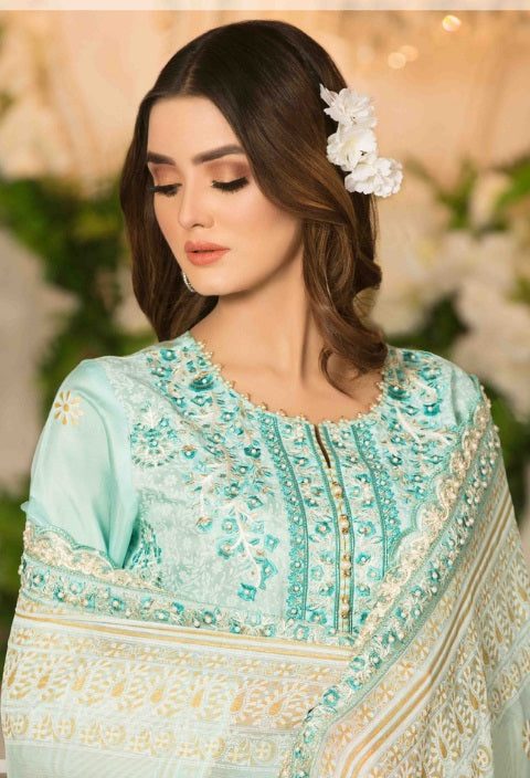 Tawakkal Camellia Embroidered Viscose 3 piece Unstitched Suit - 8459
