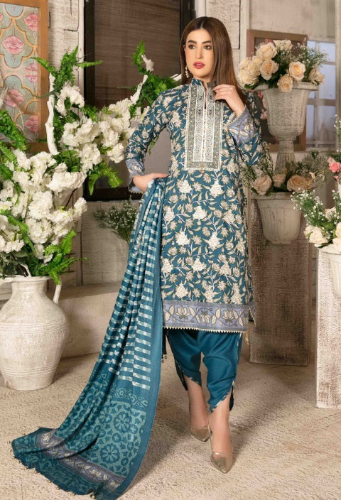 Tawakkal Camellia Embroidered Viscose 3 piece Unstitched Suit - 8461
