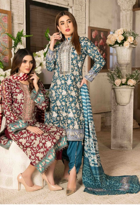Tawakkal Camellia Embroidered Viscose 3 piece Unstitched Suit - 8461
