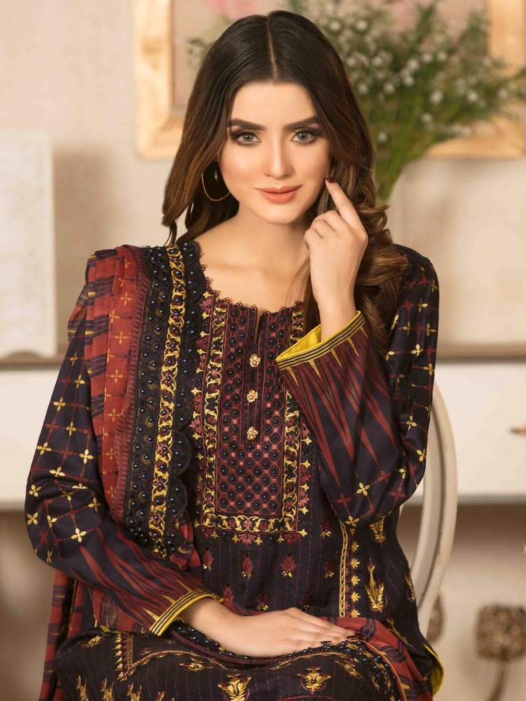 Tawakkal Camellia Embroidered Viscose 3 piece Unstitched Suit - 8463