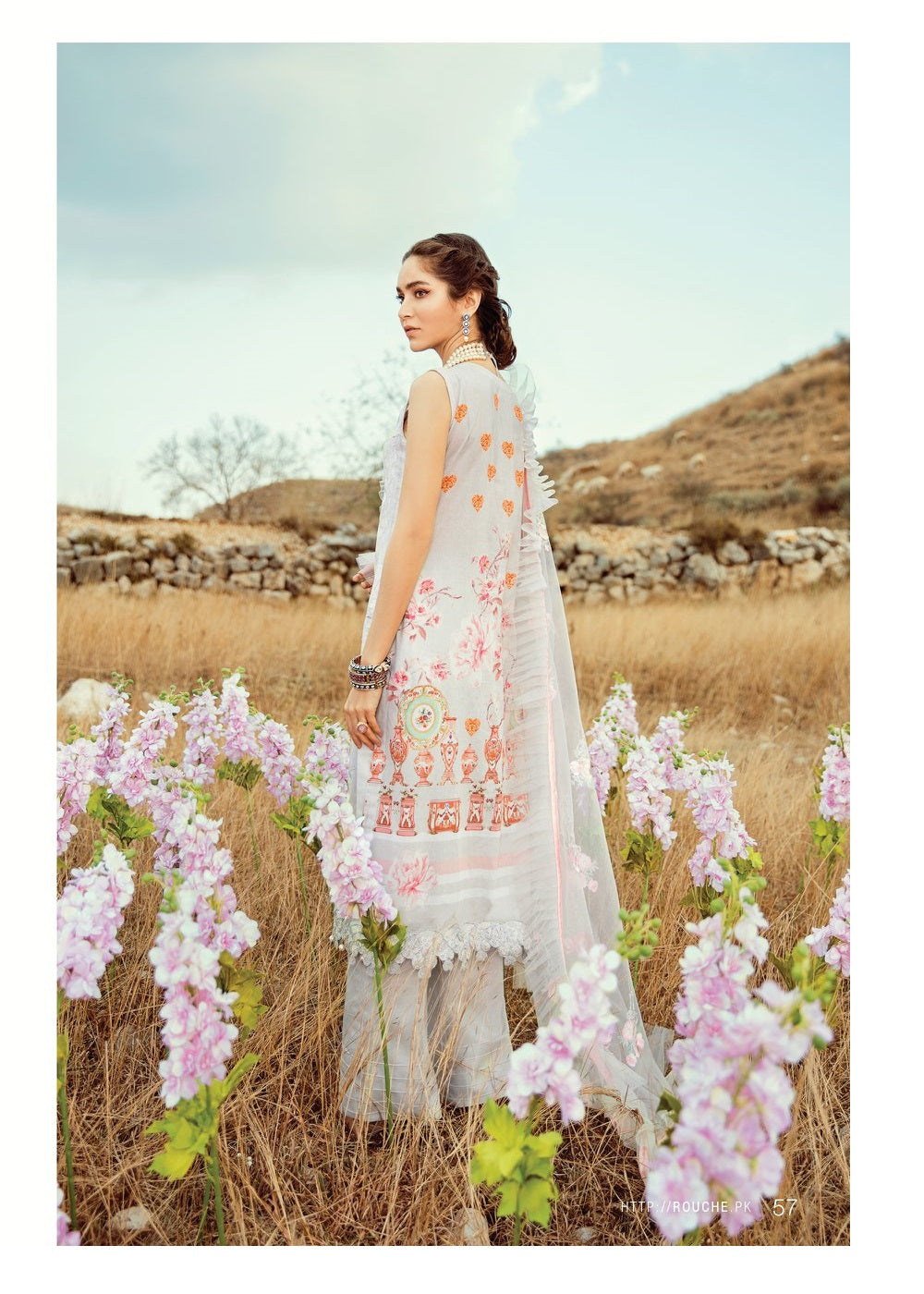 Rouche Spring Summer Embroidered Lawn Unstitched 3 Piece Suit - 08 Oriental Spring