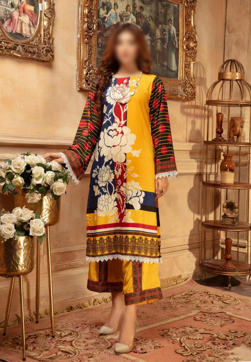 NUR Rang Barang Printed Linen Unstitched 2pc Suit - RB 08