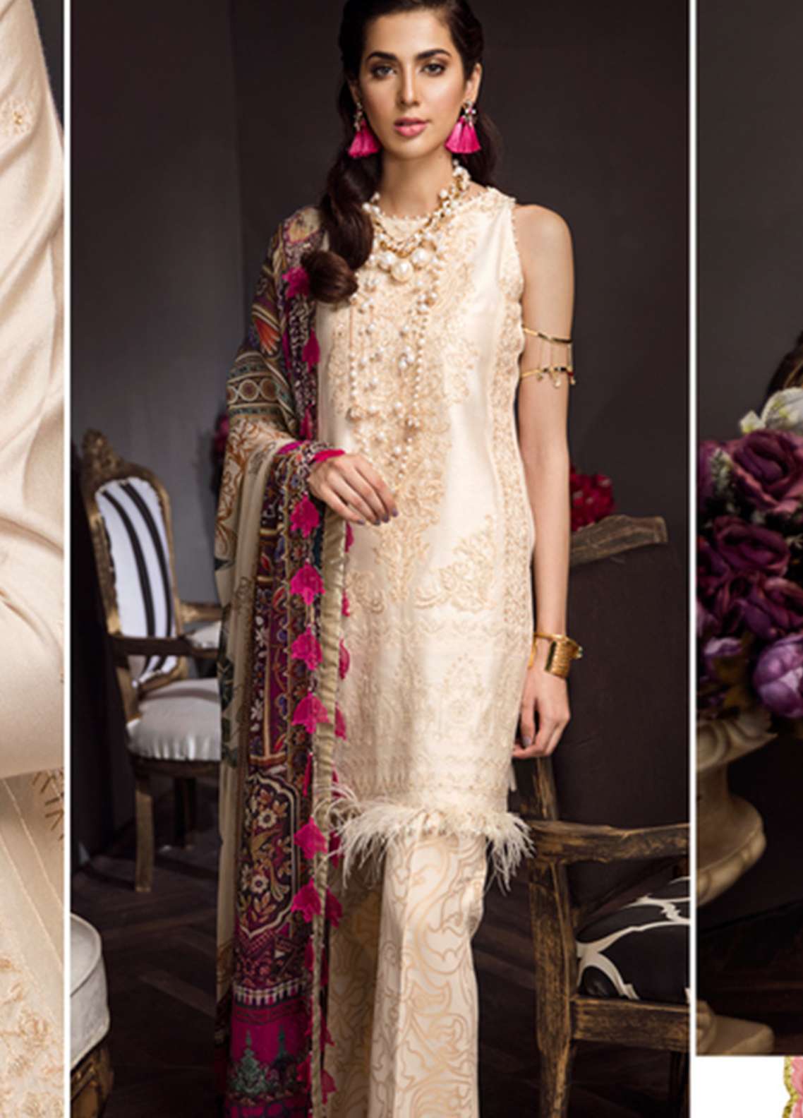 Noor by Sadia Asad Embroidered Formal Eid Lawn Unstitched 3 Piece Suit - 08 Lace Kraft